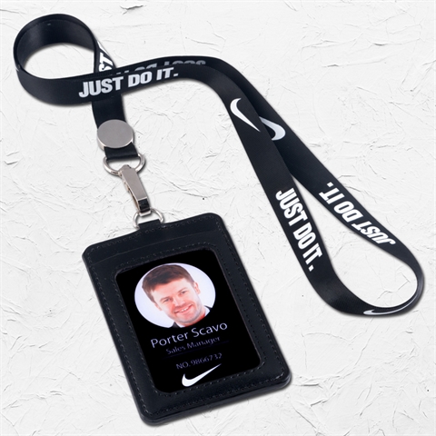 5/8"(15mm) Fashion Nylon Lanyards with  Leather Name Tag Holder-S74G
