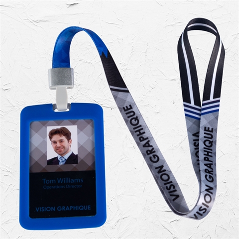 5/8"(15mm) Blue Gray Lanyard with Silicone Badge Holder-RWHA